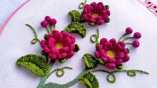 Red Flowers Hand Embroidery | Cast on Stitch | Easy Way to Embroider | Tutorial Menyulam Bagi Pemula