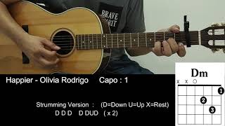 Happier - Olivia Rodrigo Guitar Tutorial with Chord / Lyrics/ Tab