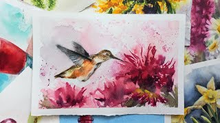 Рисуем колибри! Рисование акварелью - уроки рисования акварелью. Watercolour painting tutorial.