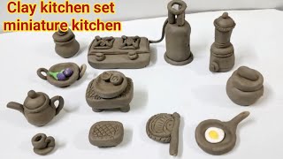 Easy technique make handmade miniature kitchen set with clay।।miniature clay kitchen tools.kirti