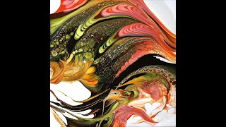 20240908 My Abstract Cell Art -  Fluid Art Painting with Green Gold Swipes My Style!!