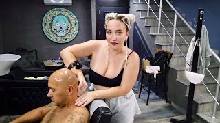 💈CUSTOMER FELL ASLEEP ON BARBERSHOP CHAIR | SIT BACK & RELAX w/ FULL ASMR MASSAGE by LADY ANASTASIA