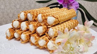 ХРУСТЯЩИЕ ВАФЕЛЬНЫЕ ТРУБОЧКИ С КРЕМОМ. Пирожные нашего детства /Wafer rolls with cream