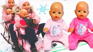 Куклы беби бон на прогулке - Ксюша и Арина играют как мама - Magic Twins & Baby dolls