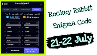 Rocky Rabbit Enigma Passphrase Today | Rockey Rabbit 21- 22 July Code Solved #rockyrabbitenigma