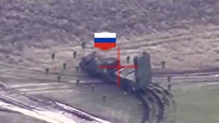 Russian T 90M Tank Attacked by a Ukrainian FPV Kamikaze Drone into its Fuel Tanks!