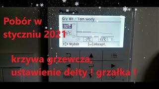 Pobór prądu (PODLICZNIK) pompa ciepła Styczeń 2021r, ustawienie delty, krzywa grzewcza