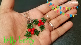 🎄Holly Berry, Beaded Earrings || Seed Bead Aretes Tutorial (0256)