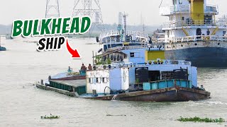 Overloaded Bulkhead Ship Cautiously Navigating | Extracted River Sand Carrier | Sand Barge