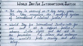 World Day for International Justice | Speech on World Day for International Justice