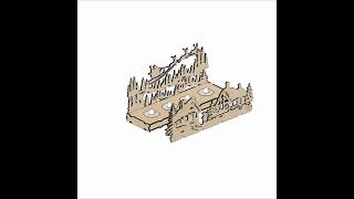 Files for laser cut Сandle holder Winter village, Santa Claus with reindeer flying in a sleigh