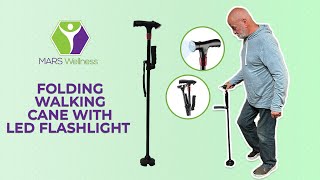 Mars Wellness Folding Flashlight Cane with SOS Alarm For Seniors