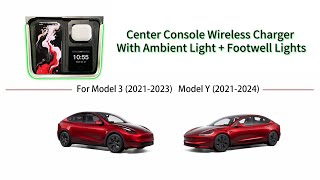 Model 3/Y Center Console Wireless Charger Pad With Ambient Light + Footwell Lights #tesla