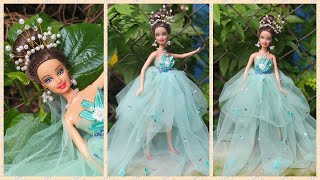 Cách may váy cưới công chúa cho búp bê/ Making Easy Clothes Glamorous Party Gown for Barbie