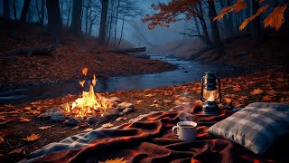 Cozy Crackling Campfire & Nature Sounds 🔥 Relaxing Fall Background | Autumn Night Ambience | Sleep