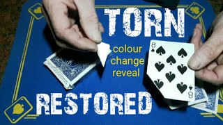 Torn and Not Restored COLOUR change card trick tutorial