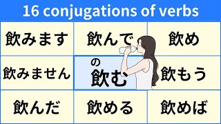 16 conjugations of commonly used Japanese verbs