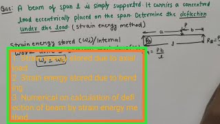 Strain energy stored due to axial load and bending/ Deflection of beam by strain energy method Part1