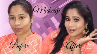 Get ready with me Orange glittery smokey eye makeup tutorial In Telugu |  Makeup Yourself