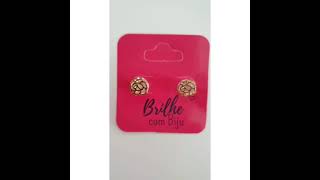 Brinco Flor Rosa Folheado a Ouro 18k e Pedra Zircônia