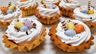 Корзиночки с белково-заварным кремом "Пасхальные гнезда" / Sand baskets "Easter nests"