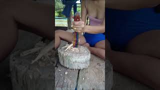 Esan girl, Moka #howto Light #campfire #knifeskills #trending #bushcraft #survival