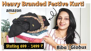 Amazon Branded kurti haul | Embroidered & Handwork kurti | Festive & Party wear Kurti | Biba kurti