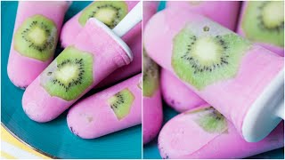 Pink Kiwi & Dragon Fruit Coconut Glam Pops ✨🥝  (vegan summer popsicles recipe)