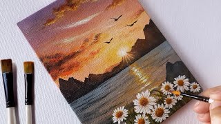 Acrylic painting/ Step by Step Tutorial /Daisies /Seascape