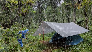 SOLO RAIN CAMPING & THUNDER - RELAXING WITH REAL HEAVY RAIN SOUNDS IN THE TENT