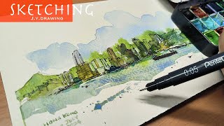 Easy And Simple Watercolor Techniques For Drawing Hong Kong Cityscape Landscape