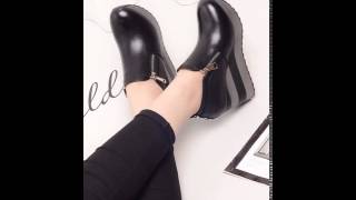 Simple solid color in autumn and winter plus velvet platform ankle boots.avi