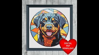 Stained Glass Style Rottweiler Cross Stitch Video