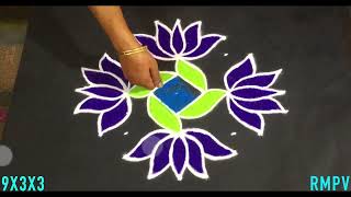 Simple Lotus Flower Rangoli Design with Beautiful Colours & Dots 9x3x3 For Festivals & Competitions