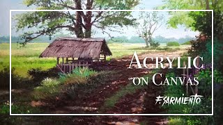 Peaceful Farmland Landscape Painting - Acrylic on Canvas - Maestro Fidel