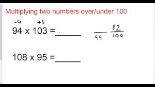 Multiplying two numbers over/under 100