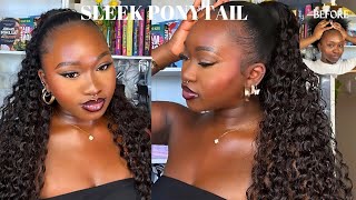 SLEEK HIGH PONYTAIL ON NATURAL 4c hair |Curly ponytail tutorial | Easy Natural hairstyles #4chair