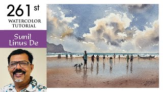 How to draw a simple seascape watercolor painting | By Sunil LInus De