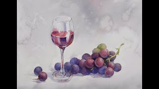 How to paint grapes and wine glass in watercolor / Watercolor painting/水彩靜物/수채화 정물