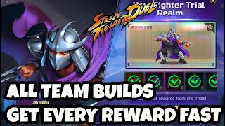 CLEAR SHREDDER TRIAL REALM Team builds to get all rewards Street Fighter Duel