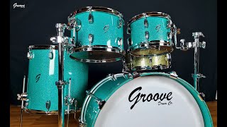 DEMO - Groove Drum Co. Turquoise Gold Sparkle Drums 20,10,12,16"