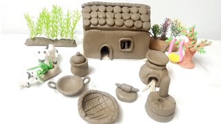 Easy technique make handmade miniature kitchen set with clay।।miniature clay kitchen tools।