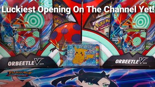 MY LUCKIEST OPENING ON THE CHANNEL YET! (Orbeetle V Box) x2 Pokémon Pack Opening🤪