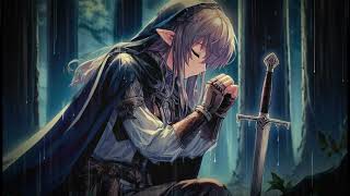 Dark fantasy Celtic folk nostalgic acoustic guitar, RPG BGM, rainy day