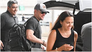 Matt Damon & Wife Luciana Arrive With Kids Alexia, 24, Isabella, 17, Gia, 14, & Stella, 12, In NYC: