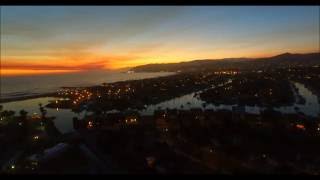 Aerial-SMOKE OVER WATER Santa Barbara SHERPA Fire Over Pacific Sunset Full Moon 4K HD