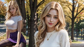 [AI Art] Blonde Beauties sitting in autumn park / AI Lookbook