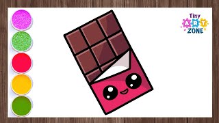 How to Draw a Cute Chocolate Bar | Chocolate Drawing and Colouring Easy for kids