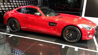 Red Mercedes-AMG GT in showroom in Berlin