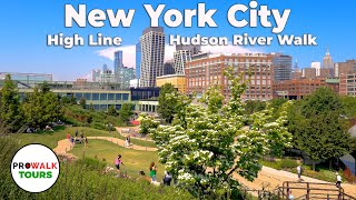 NYC High Line & Hudson River Walk - 4K with Captions